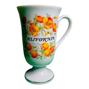 Vintage Made in the USA Porcelain California Oranges Poppies Pedestal Mug